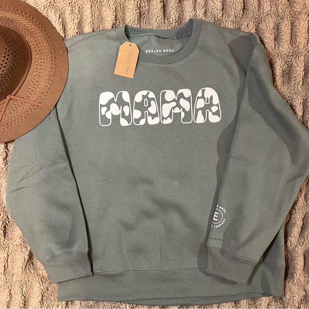 “Cow Print MAMA Sweatshirt Country Western Graphic Pullover”